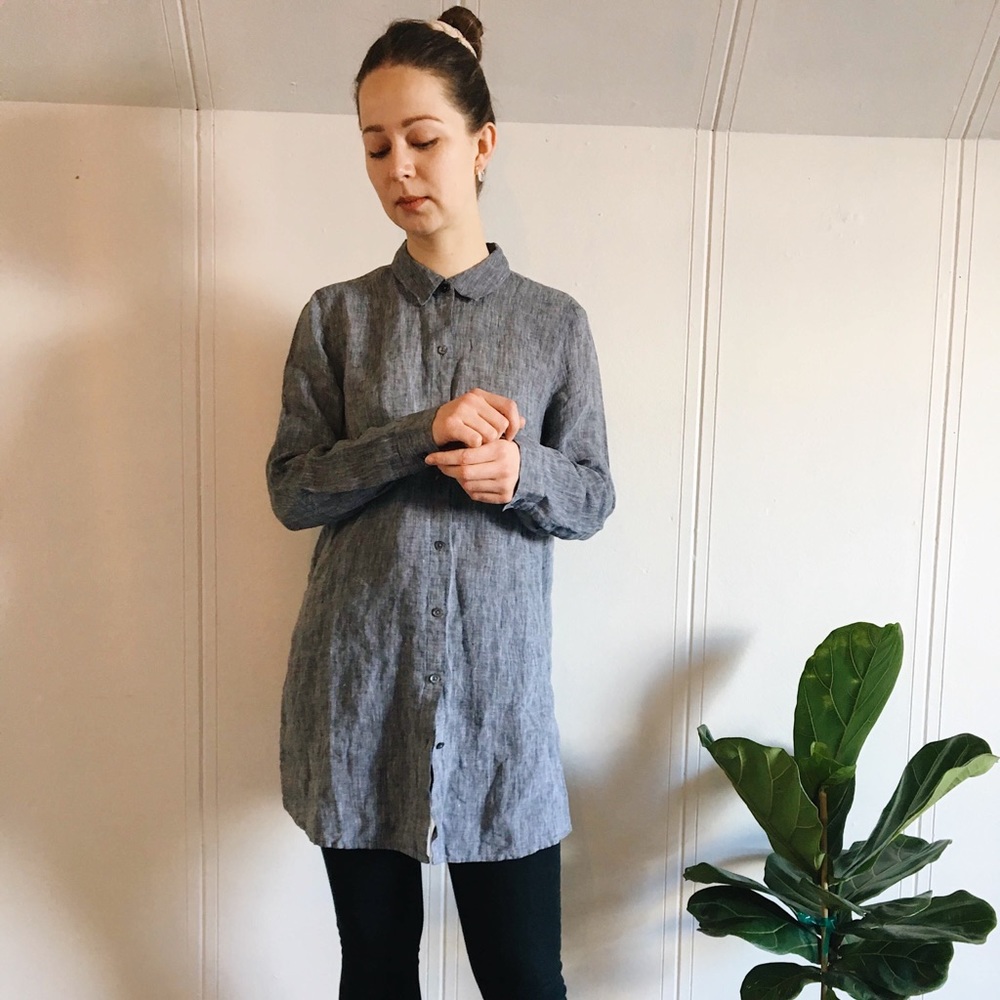 blue linen shirt